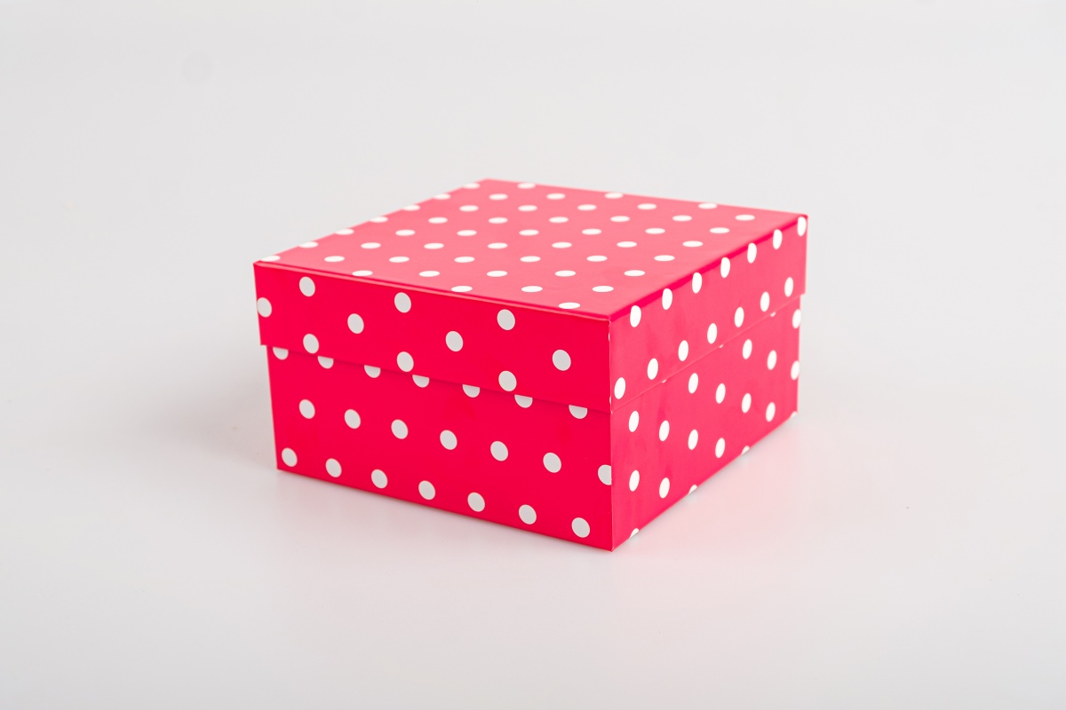 Подарочная коробка крышка-дно, 19 x 19 x 10,5 см. "Веселые горошки", красный, белый