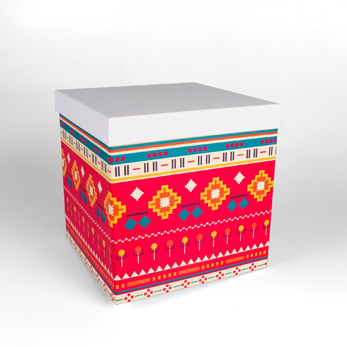 Набор квадратных подарочных коробок 3 в 1. 10 х 10 х 10 - 26 х 26 х 26 см "Узоры", разноцветный