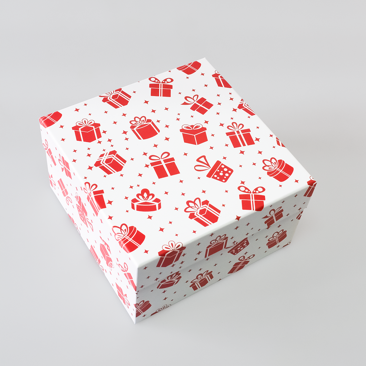 Подарочная коробка крышка-дно, 19 x 19 x 10,5 см. "Подарок", красный,белый