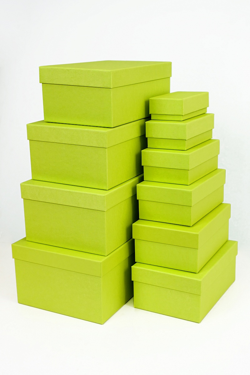 Набор прямоугольных подарочных коробок 10 в 1, 12.9 x 7.4 x 4.5 - 31.4 x 20.9 x 13.5 см. "Радуга", фисташковый  