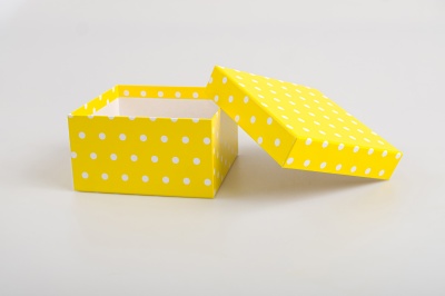 Подарочная коробка крышка-дно, 19 x 19 x 10,5 см. "Веселые горошки",желтый, белый
