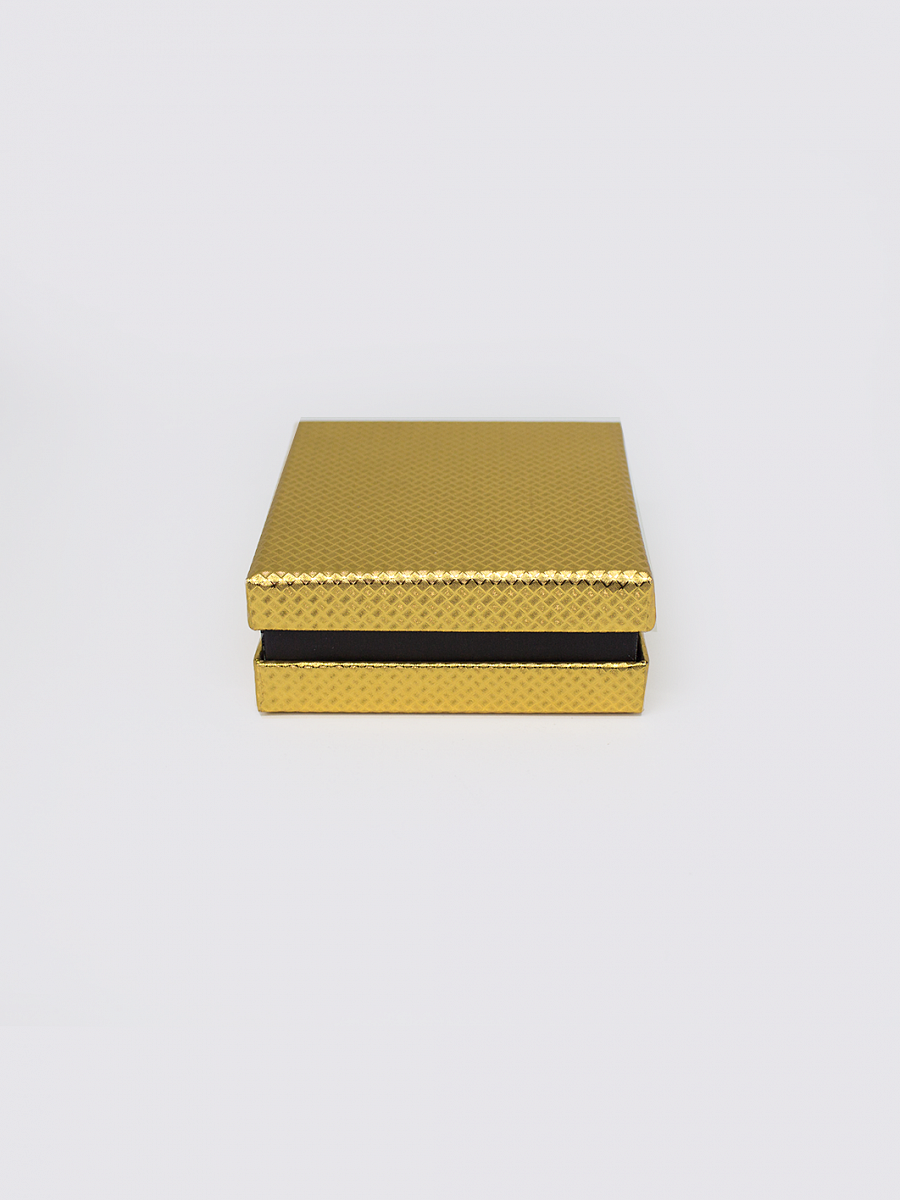 Коробка ювелирная,  8,5 x 8,5 х 3,5 см. "Стандарт", золотой, черный (ромбы)