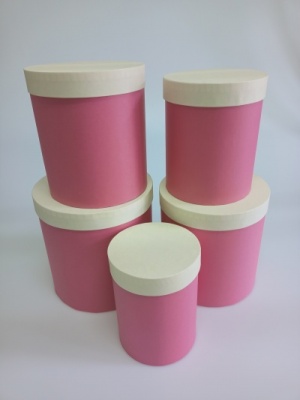 Набор круглых подарочных коробок 5 в 1, 14 х 18  - 22 х 22  см. "Радуга", бежевый, розовый