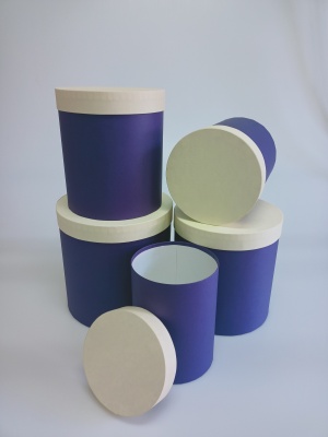 Набор круглых подарочных коробок 5 в 1, 14 х 18  - 22 х 22  см. "Радуга", бежевый, фиолетовый