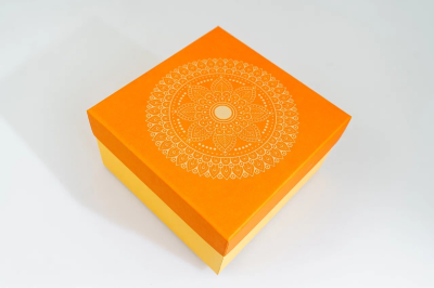 Коробка-крышка-дно для хранения,  19 x 19 x 10.5 см.  "Мандалы",  оранжевый, желтый