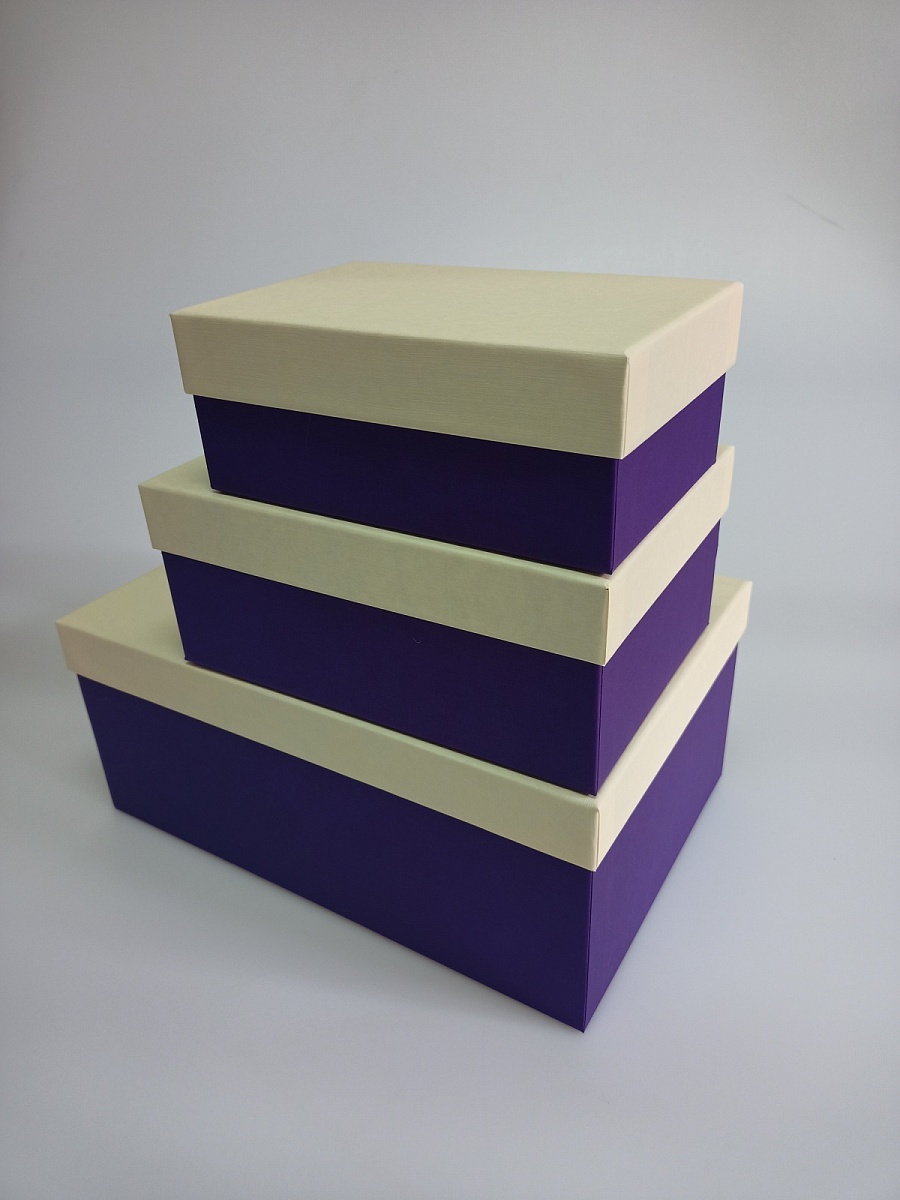 Набор прямоугольных подарочных коробок 5 в 1, 14.4 x 8.9 x 5.5 - 31.4 x 20.9 x 13.5 см. "Радуга", бежевый, фиолетовый