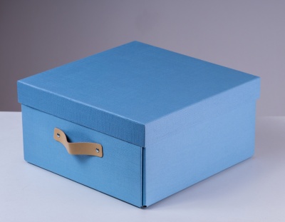 Складная коробка для хранения с кож.ручкой, хлястик 31 х 31 х 15,5 см. "Рафаэль 1", голубой	