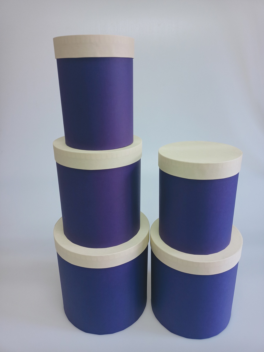 Набор круглых подарочных коробок 5 в 1, 14 х 18  - 22 х 22  см. "Радуга", бежевый, фиолетовый