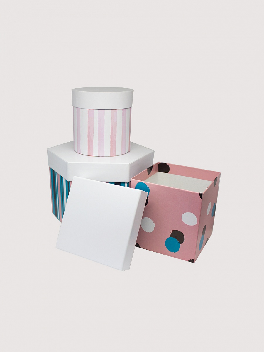 Набор фигурных подарочных коробок 3 в 1, 12 х 12 - 22 х 19 х 14.5 см. "Веселое настроение", белый, разноцветный