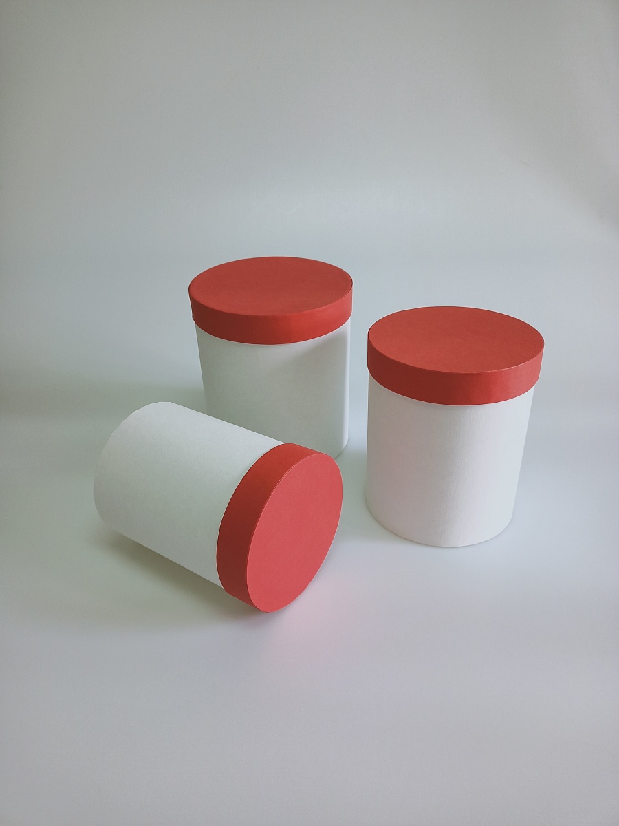 Набор круглых подарочных коробок 3 в 1, 14 х 18 - 18 х 20 см. "Радуга", красный, белый 