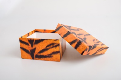 Подарочная коробка крышка-дно, 19 x 19 x 10,5 см. "Animals", тигр, оранжевый, белый