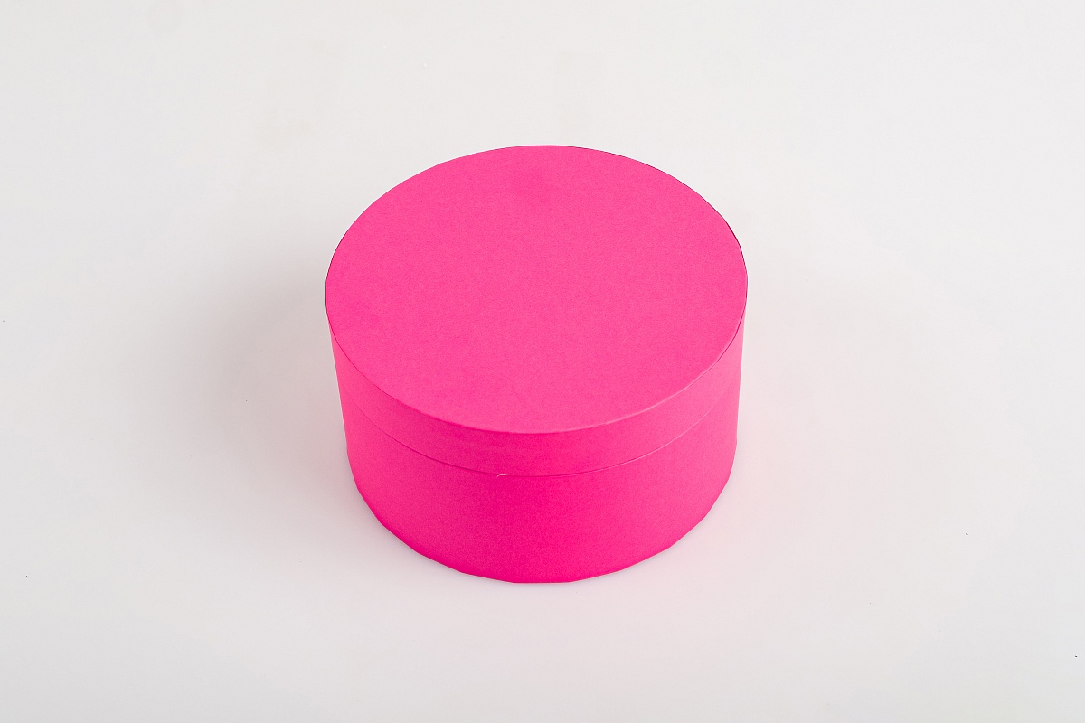 Подарочная коробка круглая, 21 x 11 см. "Радуга",яркий розовый, белый