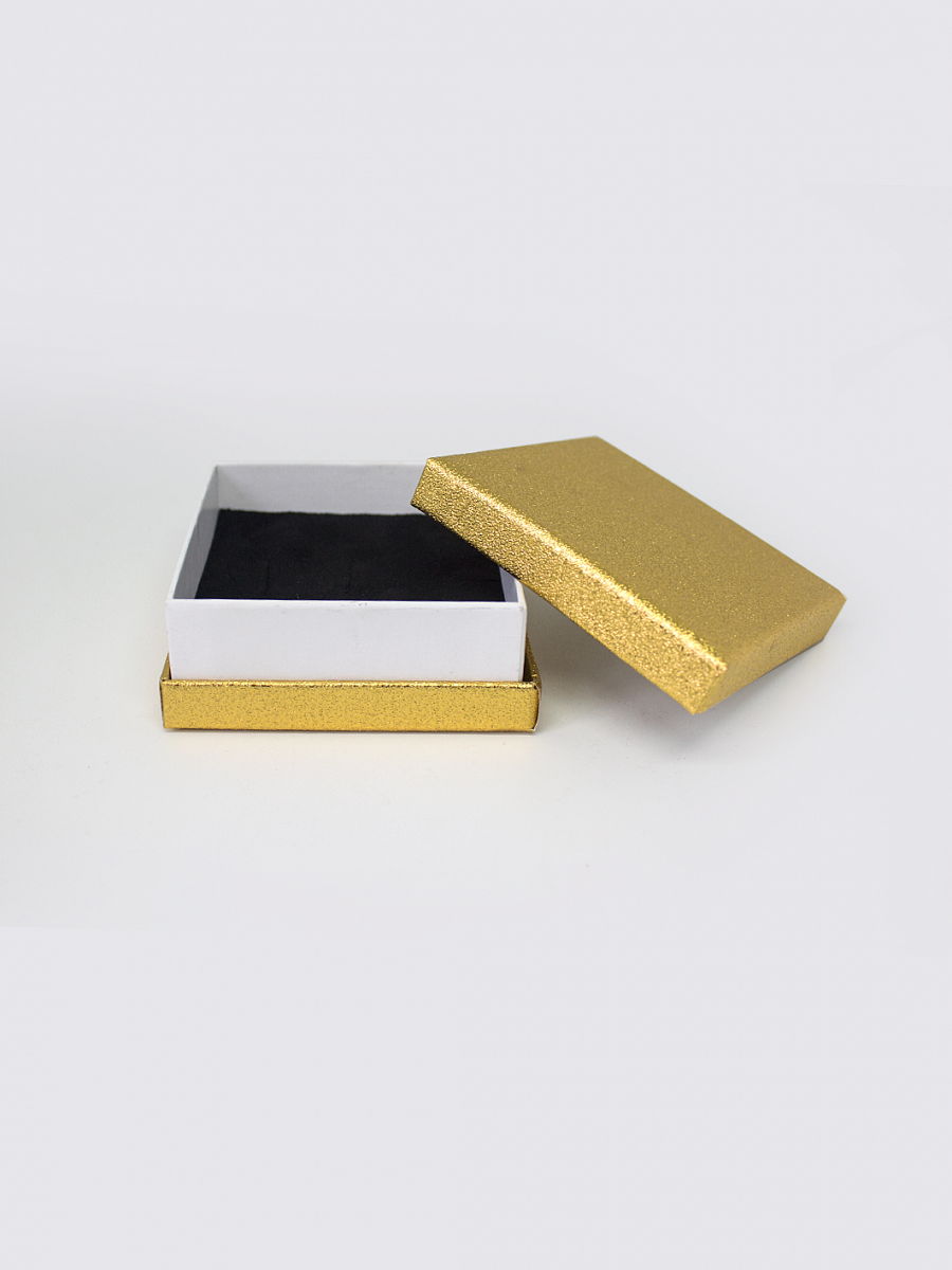 Коробка ювелирная,  8,5 x 8,5 х 3,5 см. "Стандарт", золотой, белый (крупный песок)