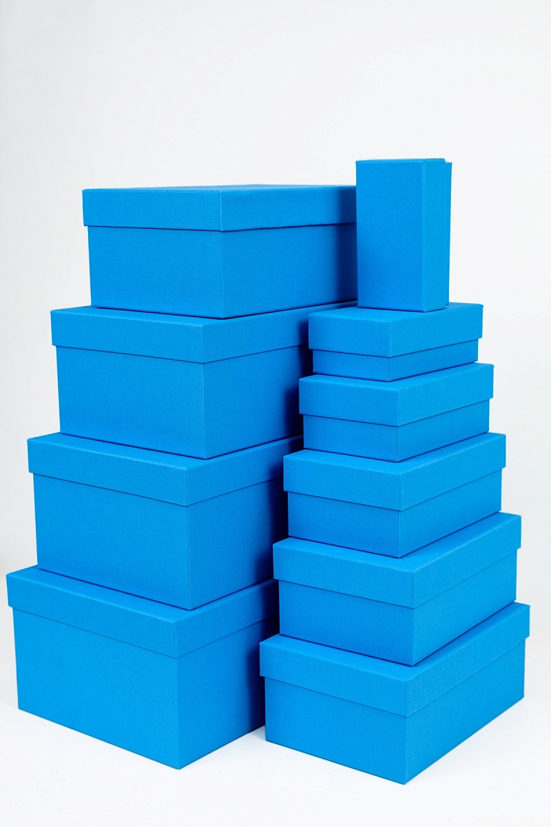 Набор прямоугольных подарочных коробок 10 в 1, 12.9 x 7.4 x 4.5 - 31.4 x 20.9 x 13.5 см. "Радуга", голубой