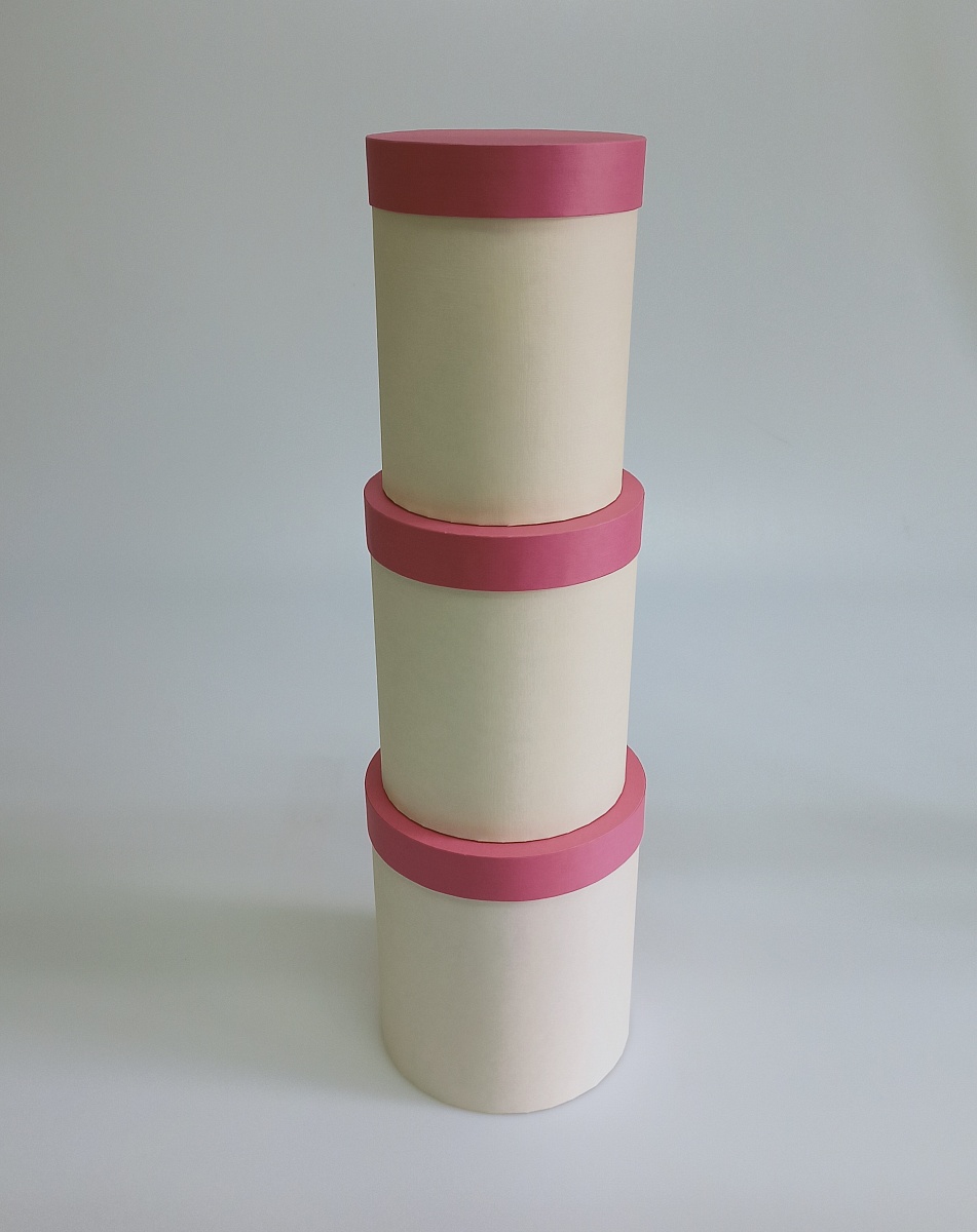 Набор круглых подарочных коробок 3 в 1, 14 х 18 - 18 х 20 см. "Радуга", розовый, бежевый