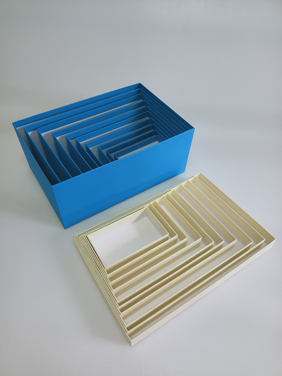 Набор прямоугольных подарочных коробок 10 в 1, 12.9 x 7.4 x 4.5 - 31.4 x 20.9 x 13.5 см. "Радуга", бежевый, голубой