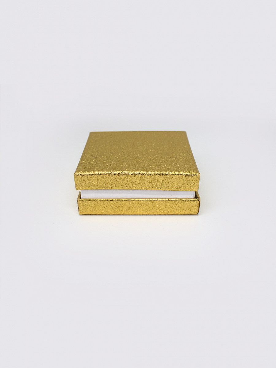 Коробка ювелирная,  8,5 x 8,5 х 3,5 см. "Стандарт", золотой, белый (крупный песок)