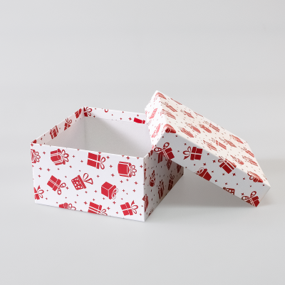 Подарочная коробка крышка-дно, 19 x 19 x 10,5 см. "Подарок", красный,белый
