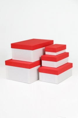 Набор прямоугольных подарочных коробок 5 в 1, 14.4 x 8.9 x 5.5 - 31.4 x 20.9 x 13.5 см. "Радуга",красный, белый