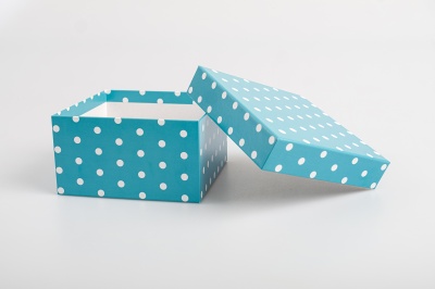 Подарочная коробка крышка-дно, 19 x 19 x 10,5 см. "Веселые горошки", голубой, белый