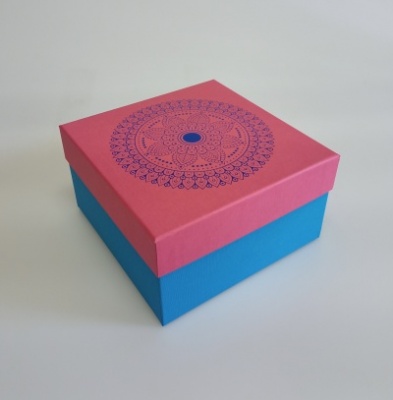 Коробка-крышка-дно для хранения,  19 x 19 x 10.5 см.  "Мандалы", розовый, голубой