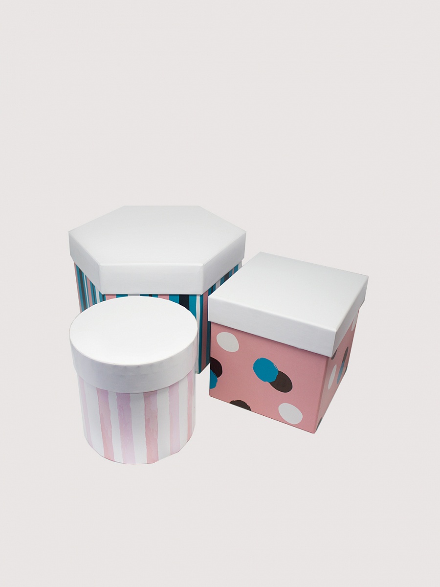 Набор фигурных подарочных коробок 3 в 1, 12 х 12 - 22 х 19 х 14.5 см. "Веселое настроение", белый, разноцветный