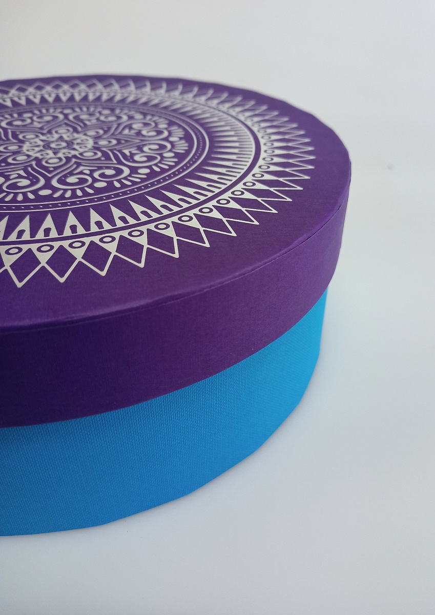 Коробка для хранения круглая,  22 x 8 см. "Мандалы", фиолетовый, голубой 
