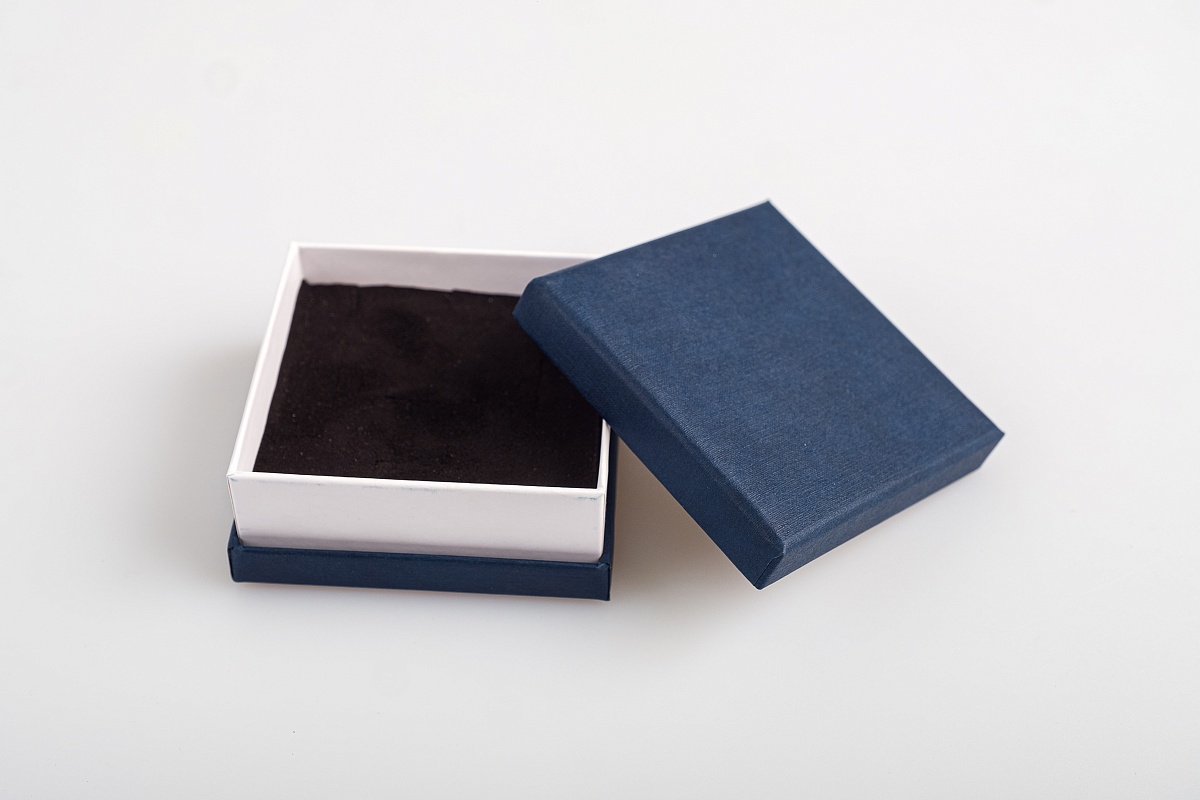 Коробка ювелирная,  8,5 x 8,5 х 3,5 см. "Стандарт", синий, белый